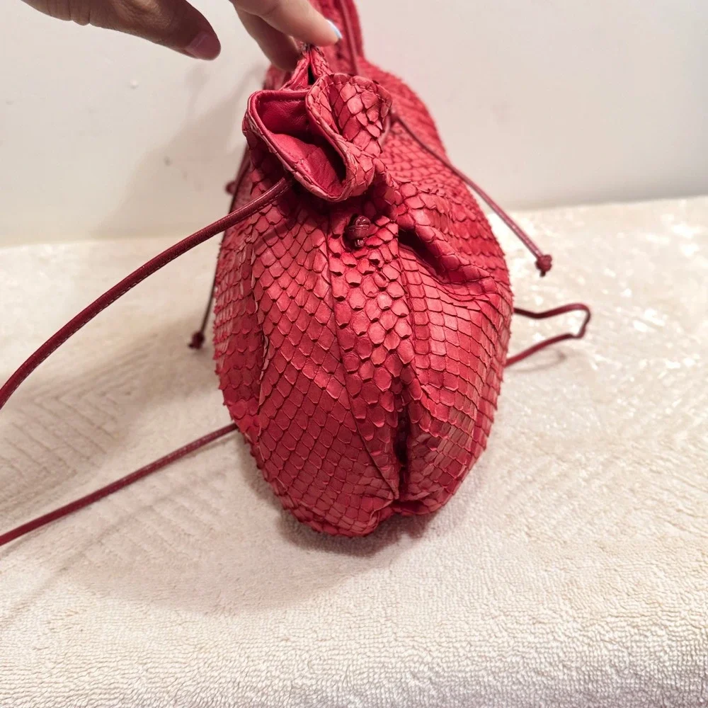Carlos Falchi Women's Red Python Snakeskin Drawstring Shoulder Crossbody Bag